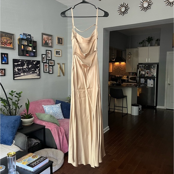 Zara Satin Effect Midi Slip Dress - Champagne - Picture 6 of 6